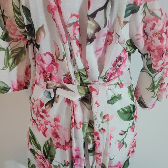 Show Me Your Mumu Size OS Brie Robe Floral Pink Rose Tie 100% Polyester - Picture 5 of 13